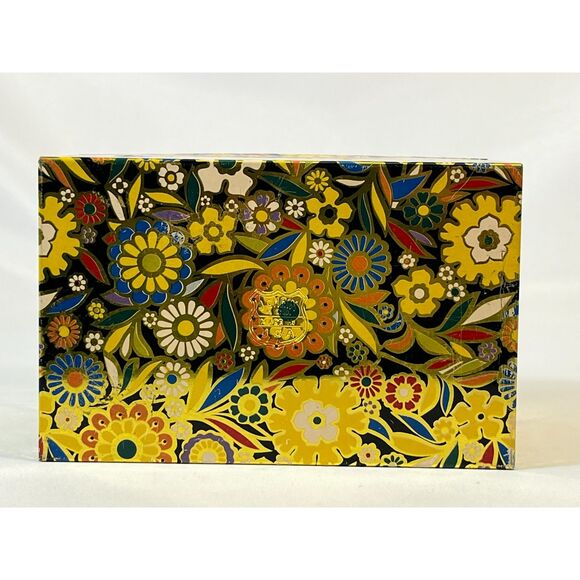 Vintage J Chein Metal Retro Recipe Box Flower Power Floral Black Gold USA MCM - Picture 3 of 10
